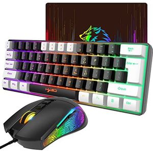 Bedraad gamingtoetsenbord en muiscombinatie, met 61 toetsen RGB-achtergrondverlichting gamingtoetsenbord, muismat, 7 kleuren ademend licht gamingmuis, 3600 DPI, Panda-serie kleur, voor PS4 Windows PC