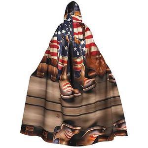 FRESQA Amerikaanse Vlag Met Cowboy Laarzen Unisex Hooded Lange Polyester Cape, Cosplay Kostuums Kerstfeest Vampieren Mantel