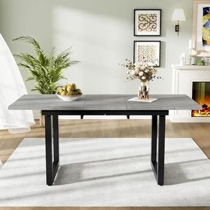 Doyisy Uitbreidbare eettafel, L140/180*W80*H75, industriële stijl, rechthoekig, koffie-vrijetijdstafel, modern, eenvoudiger van ijzer, ruimtebesparende multifunctionele eettafel, MDF (betonlook +
