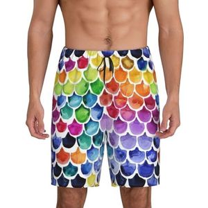 Heren Zeemeermin Visschubben Print Lounge Shorts Pyjama Bottoms Nachtkleding Shorts Kerst Shorts Losse Sportbroek, Zwart, M