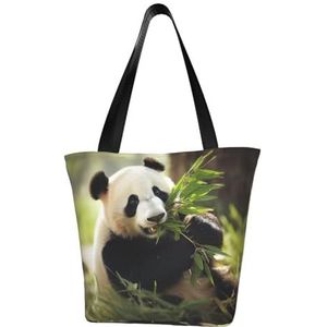 AkosOL Een schattig panda-klassiek bedrukt ontwerp, lichtgewicht gewatteerde handtas met grote capaciteit, geschikt om te winkelen, fitness, modieus en gemakkelijk te combineren met het leven, Zwart,