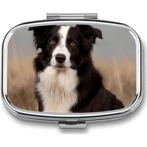 Pillendoos pillenhouder 2 compartimenten metalen pillenorganisator border collie schattige draagbare pillenhouder met grote capaciteit pillenhouder voor pillen vitaminen geneeskunde