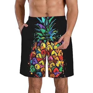 PHTZEZFC Kleurrijke strandshorts voor heren met ananasprint, lichtgewicht, sneldrogend trekkoord zwembroek met zakken, Wit, M