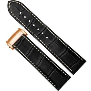 dayeer Koeienhuid lederen horlogeband voor Hamilton Khaki Aviation Classic Series horlogeband met vouwgesp herenarmband (Color : Black-rose Gold B, Size : 20mm)