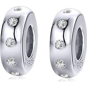 Kerst Charms Gift Stoppers Kralen 2 STKS Echt 925 Sterling Zilveren Sterren Bloem Kristal Spacer Bead voor Pandora Armband Charm Moeders dag Charm Mum Gift, kristal, Zirkonia