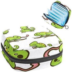 Maandverband Opbergtas, Menstruatiecup Pouch Tampon Bag, Menstruatie Pads Houder Organizer voor Vrouwen Meisjes, Kameleon Cartoon