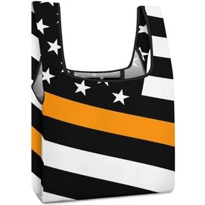 USA Dunne Oranje Lijn Vlag Herbruikbare Boodschappentassen Opvouwbare Boodschappentassen Grote Opvouwbare Tote Bag met Lange Handvatten