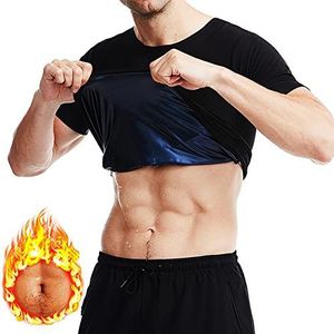 Sauna Shirt voor heren, body shaper, sweatpak voor mannen gewichtsverlies, afslanken trainingsvest taille trainer tanktop, L/XL, zwart