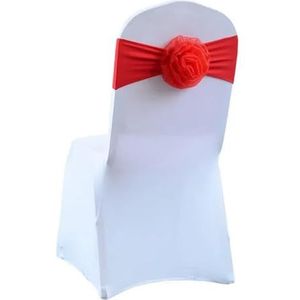 Elastisch Grenadi Lint Strik Bloem Stoel Knoop Cover Rugsjerpen for Hotel Banket Bruiloft Evenement Decoratie(Red)