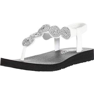 Skechers Vrouwen Meditatie - Perfecte 10 Open Toe Sandalen, Witte Duraleather Clear Strass Trim, 38 EU