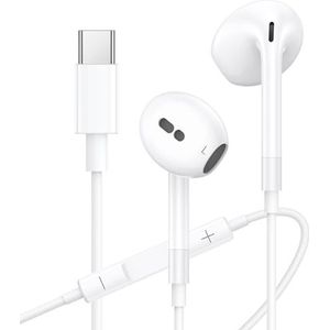 Usb-C-hoofdtelefoon, iPhone 16 Pro hoofdtelefoon met kabel, hifi-stereo, oordopjes met microfoon en volumeregelaar, in-ear hoofdtelefoon met kabel, oortelefoon USB C voor iPhone 16 15 Google Pixel