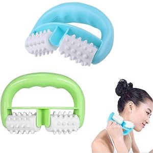 2 stuks massageroller met D-vormige greep, anti-cellulitis-roller, tegen cellulitis en huidproblemen voor anti-cellulitis, anti-aging, gladde huid, spieren/massage/roller/vetblasting (blauw en groen)