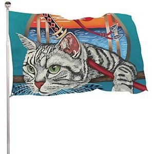 Ninja kat grappige vlaggen banner met messing doorvoertules voor buiten binnen tuin 24 x 35 inch