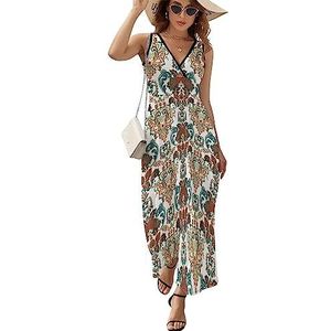 Retro barokke maxi-jurk voor dames mouwloze lange zomerjurken strandjurken A-lijn L