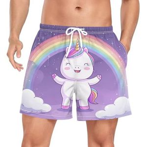 Wzzzsun Leuke Baby Regenboog Eenhoorn Heren Zwembroek Board Shorts Sneldrogende Trunk met Zakken, Leuke mode, XL