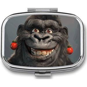 Smiling Gorilla Foto Pillenetui met 2 compartimenten, pillenorganizer, draagbare vierkante pillendoos, vitaminepillenorganizer voor zakportemonnee en reizen