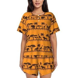 Afrikaanse Dieren Print Dames Zomer Zachte Tweedelige Bijpassende Outfits Korte Mouw Pyjama Lounge Pyjama Sets, Zwart, XXL