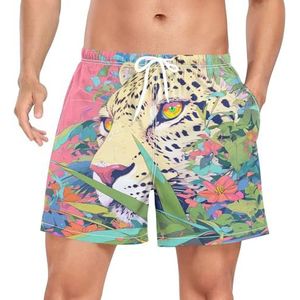 Cartoon Animal Leopard Jungle Zwembroek voor heren, boardshorts, sneldrogende kofferbak met zakken, Leuke mode, XL