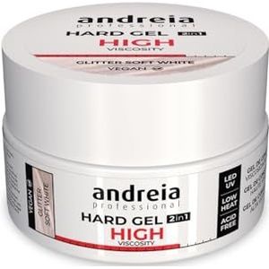 Andreia Bifasic Professionele harde nagelgel, 2-in-1 led en uv-gel, hoge viscositeit voor harde en sterke nagels, opbouwgel voor nagels, kleur glitter, zacht wit, 22 g
