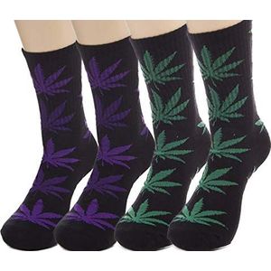 lucky ben 4 paar-pack Marihuana Weed Leaf Gedrukt Katoen Hoge Sokken, Mix Colors, geschikt voor schoenmaat 7-11, Zwart, Large