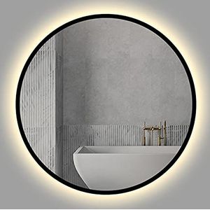 LED badkamerspiegel rond, zwart frame spiegel met verlichting voor muur, LED make-upspiegel, wit licht/warm licht, wandgemonteerde spiegel, 50cm / 60cm / 70cm / 80cm