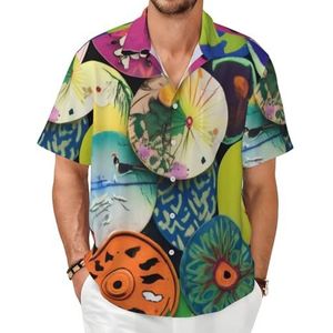 GMSGHJHDR Hawaiiaans herenshirt met korte mouwen van oliepapier paraplu's - zomershirts met korte mouwen voor heren, casual buttondown, vakantie, strandshirt met zak, 3d, XXL