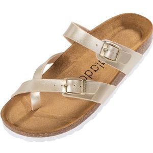 Palado Cres Metallic damessandalen, sandalen met riem, pantoffels met voetbed van natuurlijk kurk, zool van het fijnste suède, goud (metallic gold), 39 EU