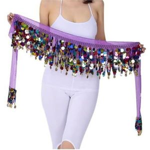 RPXHZLKTM Munt Riem Buik Kleurrijke Glitter Munten Driehoek Wrap Riem Sparkle Rok Voor Vrouwen Accessoire Met Kwastje Pailletten Kostuum, Paars, one size