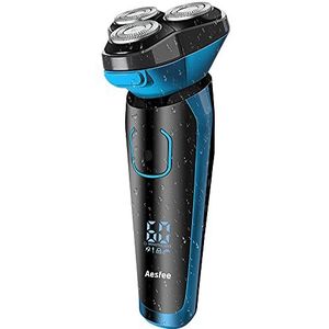 Elektrisch Scheerapparaat voor Heren Waterdicht Nat en Droog, Heren Elektrisch Scheerapparaat Draadloze Oplaadbare 3D Roterende Scheerapparaatscheerapparaten met Uitklaptrimmer, LCD-scherm en Reisslot