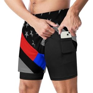 Dunne Rood Blauw Lijn Brandweerman Politie Vlag Grappige Zwembroek Met Compressie Liner & Pocket Voor Mannen Board Zwemmen Sport Shorts