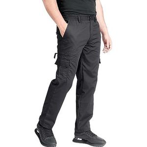 LABEL APPAREL Heren Cargo Broek M-6XL Lichtgewicht Elastische Combat Pocket Werkbroek, Zwart, L
