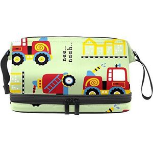 Grote capaciteit reizen cosmetische tas,Cartoon brandbestrijding vrachtwagen,Make-up tas,Waterdichte make-up tas organisator, Meerkleurig, 27x15x14 cm/10.6x5.9x5.5 in