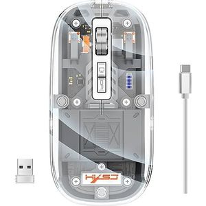 LiLiTok Transparante gamingmuis 2.4G Bluetooth-muizen, draadloze muis met RGB-licht oplaadbare muis Stille klik voor ipad Macbook Laptop PC-accessoires (grijs)