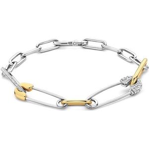 TI SENTO MILANO Armband van het merk Goudkleur Sterling zilveren armband met witte zirkoon en geelgoud verguld. Sieraden met zirkonia. Het gewicht is 0,0118. De referentie is 23034ZY, Sterling zilver