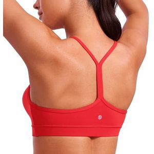 CRZ YOGA Vrouwen Low Impact Strappy Gewatteerde Sport BH Y Racer Back Spaghetti Riemen Yoga BH Tops Diep rood XS