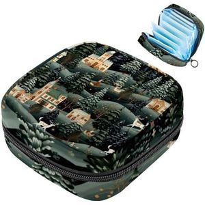 MUOOUM Merry Christmas Patroon Maandverband Opbergtas Menstruatie Pad Tas Draagbare Menstruatie Cup Pouch met Rits voor Tiener Meisjes Vrouwen Dames