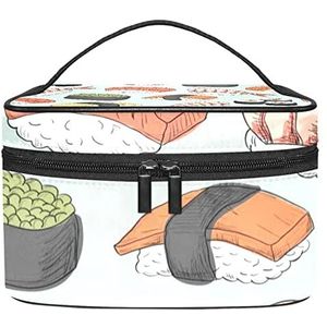 Sushi patroon make-up organizer tas, reismake-up tas organizer case draagbare cosmetische tas voor vrouwen en meisjes toiletartikelen, Meerkleurig, 22.5x15x13.8cm/8.9x5.9x5.4in