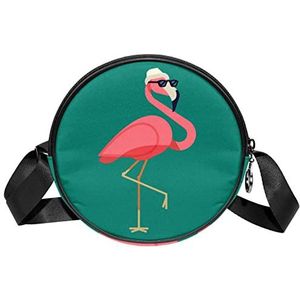 Ronde Crossbody Tas Messenger Purse voor Vrouwen Flamingo Wear Zonnebril, Meerkleurig, 6.7x6.7x2.3 in, Sling Rugzakken