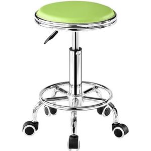 FXLUHAY Heavy Duty ronde rolkruk met voetsteun PU leer hoogteverstelling moderne industriële metalen stijl draaibare spa salon tattoo werk massagekrukken (groen)