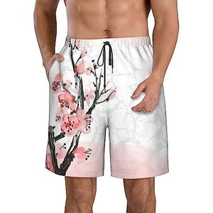 PHTZEZFC Roze kersenprint strandshorts voor heren, lichtgewicht, sneldrogend, zwembroek met trekkoord en zakken, Wit, S