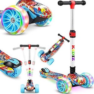 KIDIZ® X-Pro2 Scooter voor kinderen, driewieler met PU-led-lichtgevende wielen, kinderstep, opvouwbaar, step, in hoogte verstelbaar, voor jongens en meisjes van 3-12 jaar (graffitis)