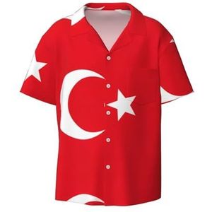 OdDdot Vlag van Turkije Print Heren Overhemden Atletische Slim Fit Korte Mouw Casual Business Button Down Shirt, Zwart, L