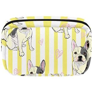 Hond Puppy Geel Whie Stripe Travel Gepersonaliseerde Make-up Bag Cosmetische tas Toiletry tas voor vrouwen en meisjes, Meerkleurig, 17.5x7x10.5cm/6.9x4.1x2.8in