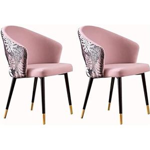 GEIRONV Eetkamerstoelen set van 2, met metalen poten fluwelen zitting en geborduurde rugleuning moderne huishoudelijke make-up stoel slaapkamer dressing stoel Eetstoelen (Color : Peach Pink, Size :