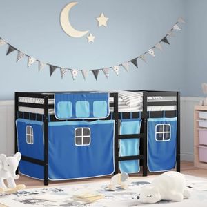 XGWKCNV Furniture select-Kinderhoogbed met gordijnen zonder matras blauw 90x200 cm