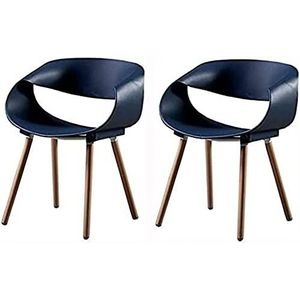 GEIRONV Moderne eetkamerstoel set van 2, for woonkamer bureau terras kantoor keuken stoelen vrije tijd kunststof zitting houten poten rugleuning stoel Eetstoelen (Color : Blue, Size : 46x45x81cm)