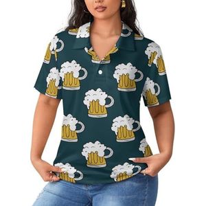 Leuke biermok dames poloshirts met korte mouwen casual T-shirts met kraag golfshirts sport blouses tops 4XL