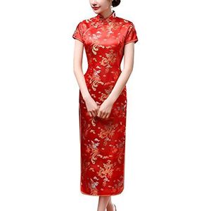 Laogudai Chinese Qipao damesjurk, lang, korte mouwen, draak en feniks-motief, traditionele jurk, Aziatische cheongy, voor avondevenementen, 40-46, 6 kleuren, Rood, 42