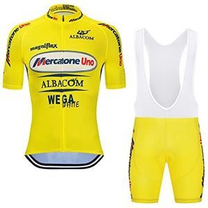 Marco Pantani Retro Pro Team Mercatone Uno Wielertrui Set Mens Zomer Korte Mouw Ademend MTB Fiets Kleding Bib Sets 9D Gel Pad, Geel, 3XL(90-96KG)