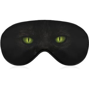 Zwarte kat met groene ogen in nachtslaapmasker met verstelbare riem, comfortabel zacht oogmasker, slaaphulp, lichtblokkerende oogmaskers